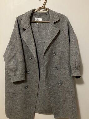 Grey Double-Breasted Wool Blend Coat